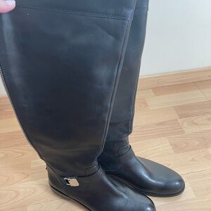 Coach Black Leather Over the Knee Boots with Silver Zipper